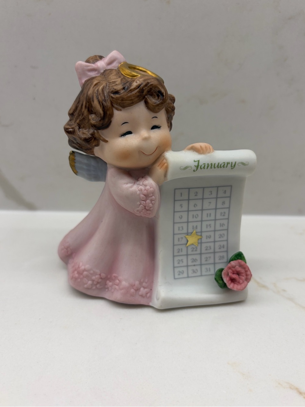 Vintage 1990 San Francisco Music Box Co Pink January Angel Music Box